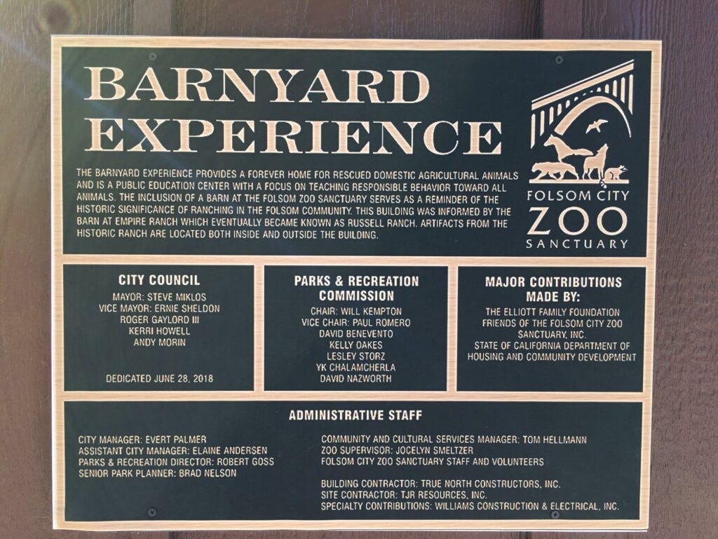 Barnyard Experience plaque